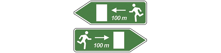 Cartel flecha indicativa señal de emergencia en túneles